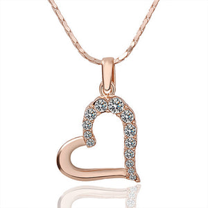 Rose Gold Plated Half Hearted Crystal Inlay Necklace