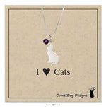 Sterling Silver 18" Silhouette Cat Pendant Necklace with Amethyst Bead