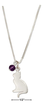 Sterling Silver 18" Silhouette Cat Pendant Necklace with Amethyst Bead