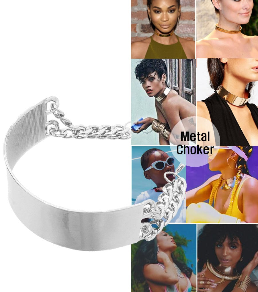 Plate Choker Necklace Color-Silver