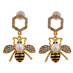 Gucci Style Rhinestone Bee Drop Earrings with Pearl Detail