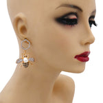 Gucci Style Rhinestone Bee Drop Earrings with Pearl Detail